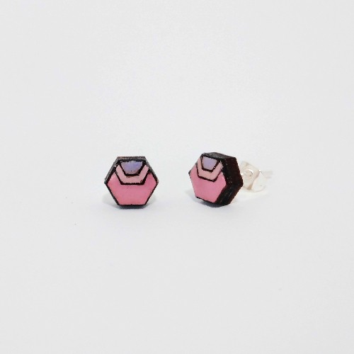 Hexagon fa fülbevaló Duo -  pink