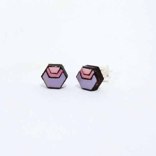 Hexagon fa fülbevaló Duo -  lila, pink